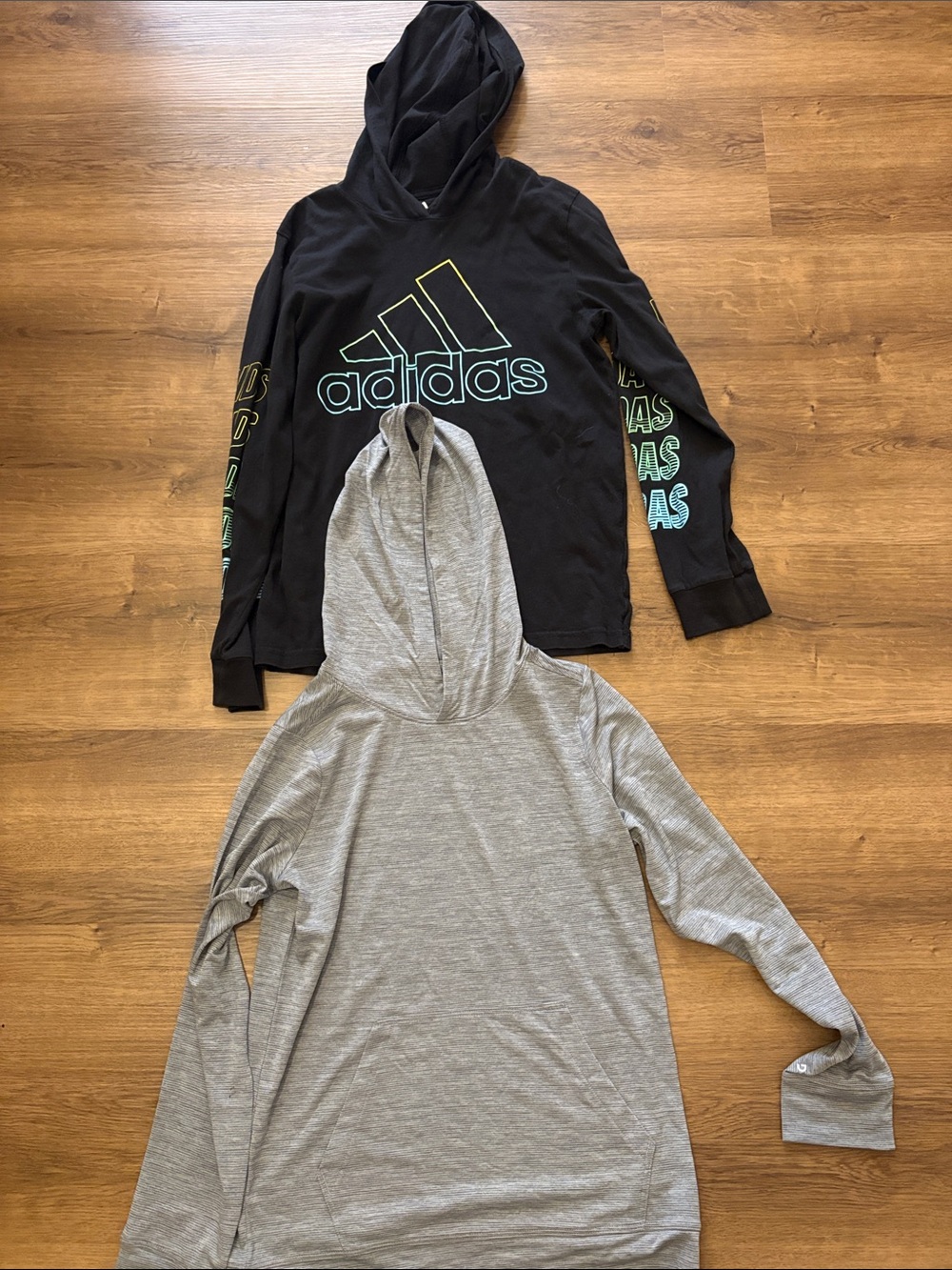 adidas Black Hoodie with Neon Logo & Gray Hoodie Layer Set